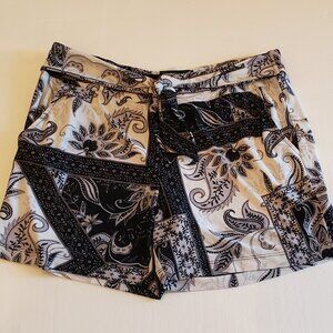 Black, White and Gray Flowy Shorts with Tie Belt